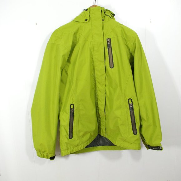 Killtec Rain Jacket Womens 10 Lime Green Hooded Full Zip Waterproof Ladies - Picture 1 of 13